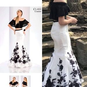 Clarisse Couture Black and White 2-Piece Dress